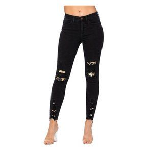 Judy Blue Black Leopard Magic Mid Skinny